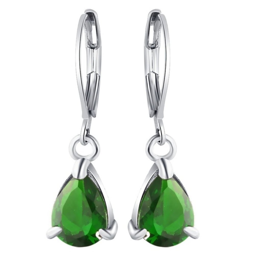 925 Sterling Silver Crystal Hoop Earring (Green)